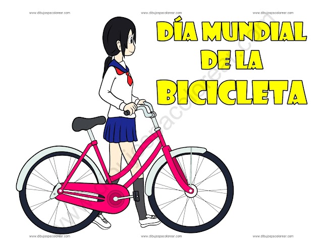 Día Mundial de la Bicicleta dibujo a color y para colorear